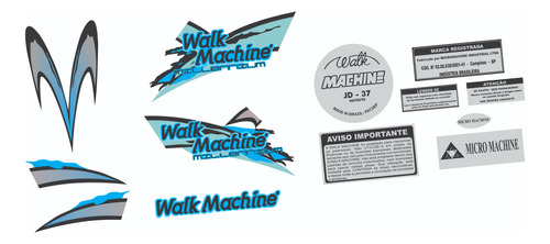 Adesivos Antigo Combo Patinete Walk Machine Mod 2 Azul