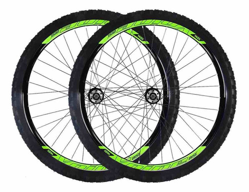 Roda 29 Vzan Vnine 36f Preto E Verde Com Cubo Rolamento Pneu