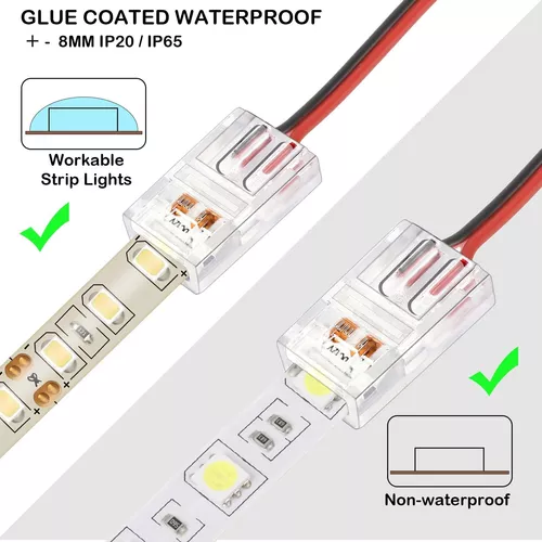 30 conectores de tira de luz LED sin soldadura, conector de tira LED de 2  pines de 0.315 in, cable para tiras de luces LED de un solo color de 5 V,  12