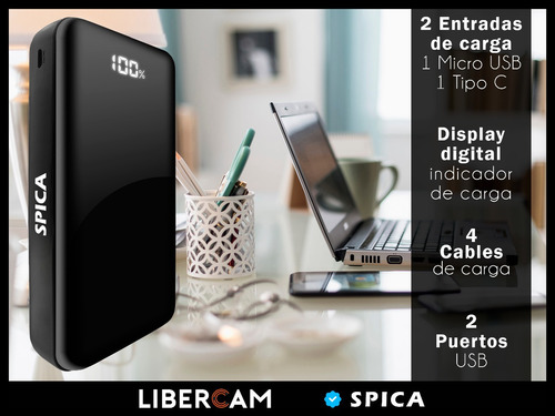 Imagen 3 de 6 de Power Bank Cargador Portatil 20000mah Spica Sw-400 Bateria