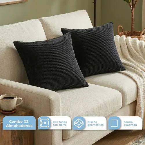 Combo 2 Almohadones Decorativos Pana Sintético Dakota Con Cierre Lavable 40x40 Gris Oscuro