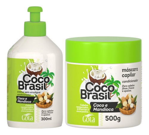 Kit Gota Coco E Mandioca Creme De Pentear E Máscara Capilar