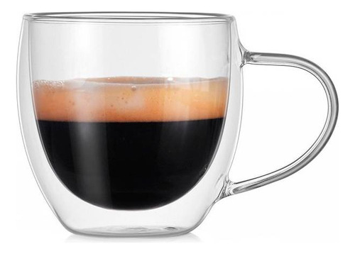 Taza Café Te Doble Vidrio Con Asa - 250ml - Set X 6 Agua