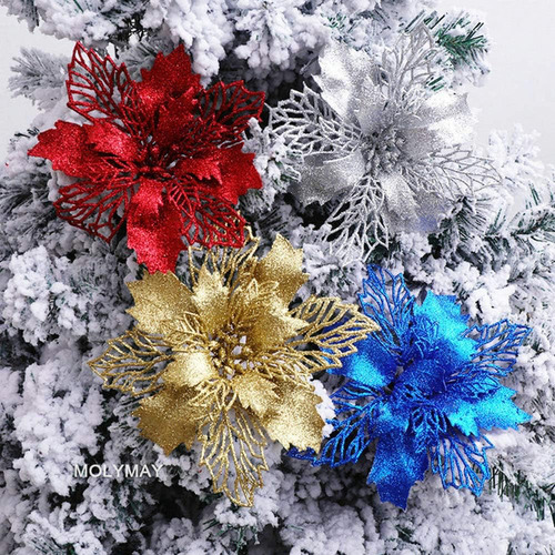 20 Pcs Flores De Navidad Con Clip Decoraciones Navideñas