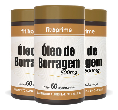 Kit 3x Óleo De Borragem 500mg Com 60 Cápsulas Fitoprime