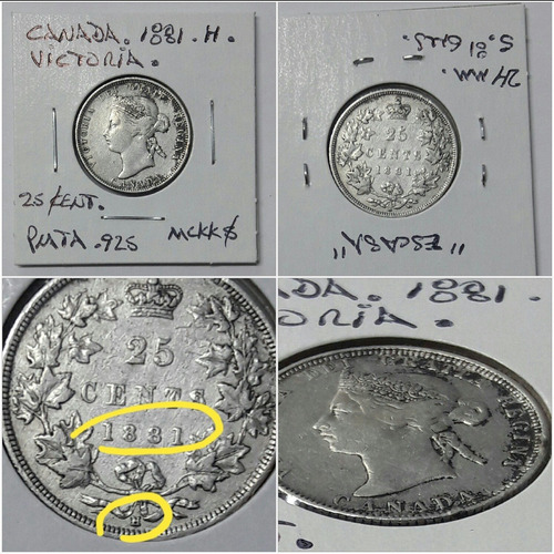 Canadá 1881 H Moneda De Colección. 25 Cent. Plata. Victoria.
