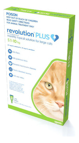 Antiparasitario Interno y Externo Zoetis Revolution Plus Pipeta Gatos De 5.1Kg a 10Kg Color Verde