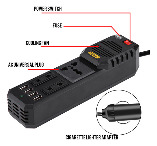 Power Inverter Auto Wechselricht Black Universal Plug