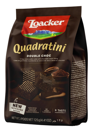 Mini Biscoito Loacker Quadratini de double choc 125 g