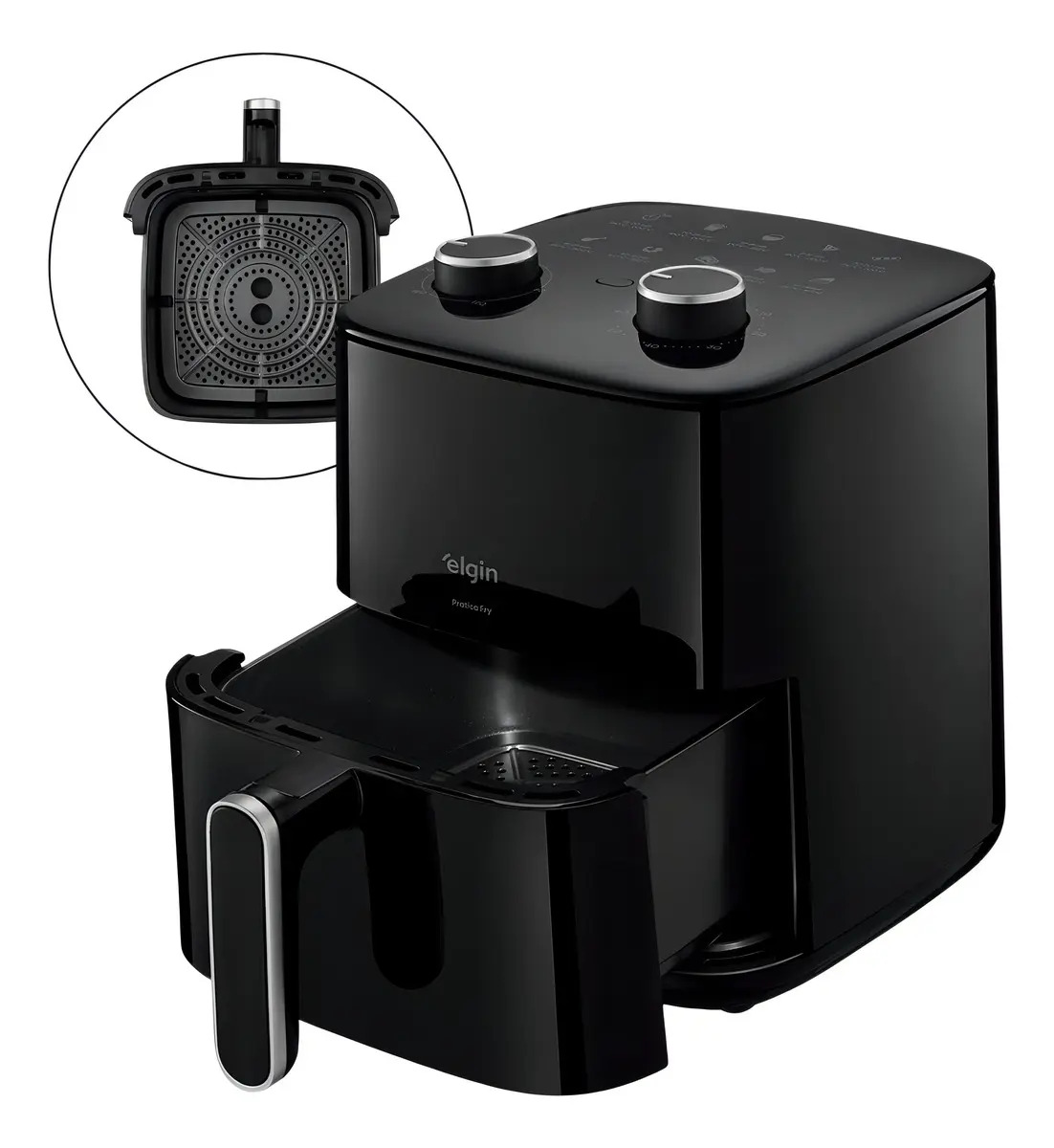 Fritadeira Air Fryer Prática Fry 3,7l 1400w Preta Grelha Removível Sem Óleo