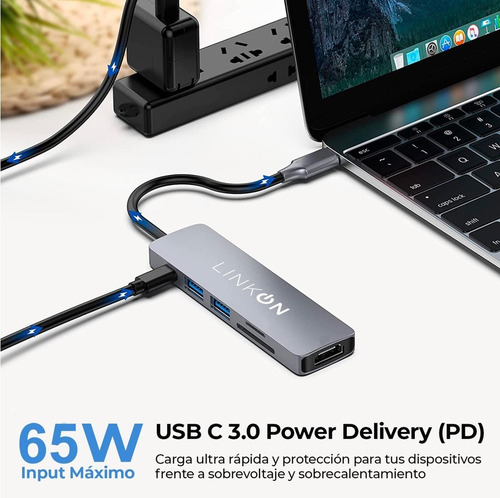 Imagen 4 de 8 de Hub Adaptador Usb Tipo C 6 En 1 Para Mac Macbook Windows