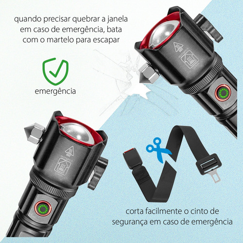 Kit 5 Lanternas Led Potente Tática Quebra Vidro Com Lâmina