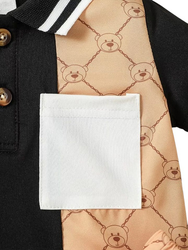 Conjunto Para Bebé Niño Camisa Estampada Y Pantalón Corto Café 9-12 M