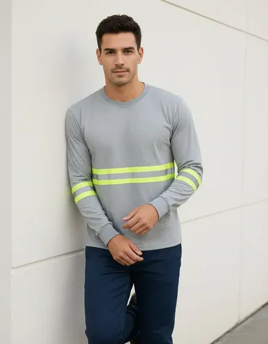 Camiseta Manga Longa Com Faixa Refletiva Malha Fria Trabalho
