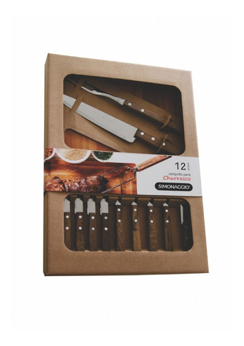 Kit Parrillero Asado 12 Pcs Acero Inoxidable Y Madera