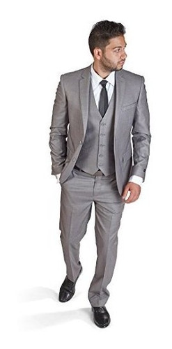 Azar Slim Fit 3 Pieza De Plata Del Juego (38 Regular 32 De L