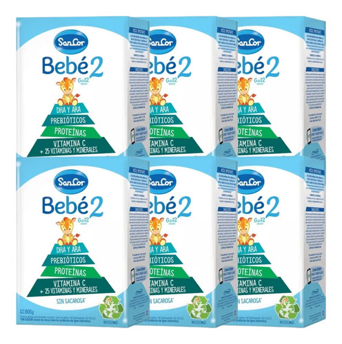 Combo X6 Sancor Bebe 2 Leche Infantil En Polvo 800 Gramos