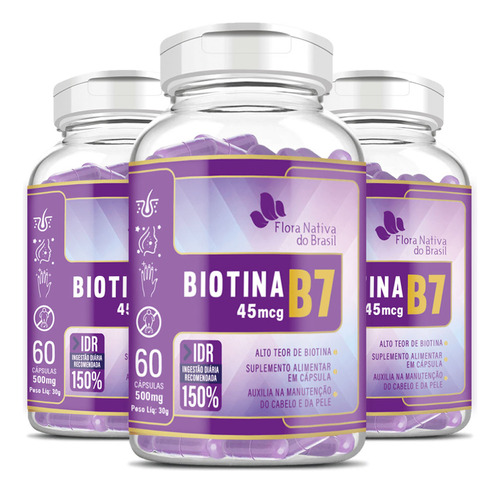 Kit Biotina B7 150% Idr 3 Potes 60 Capsulas - Flora Nativa