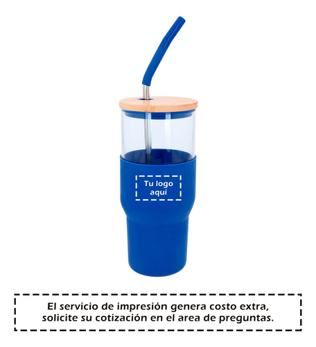 Cilindro 850 Ml De Vidrio Con Tapa De Bambú Y Popote