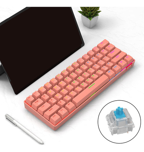 Teclado Mecánico Compacto Rgb Led Inalámbrico Rosa A