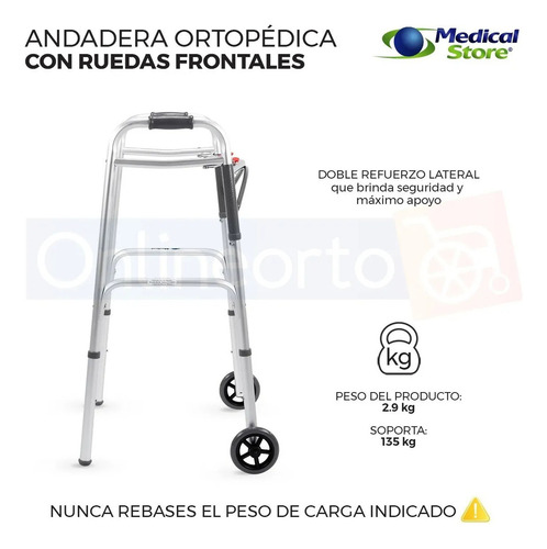 Andadera Ortopédica Aluminio Con Ruedas Plegable