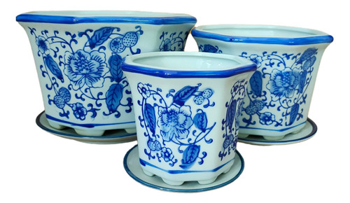 Jdzjybqx Maceta De Cerámica China Oriental Azul Y Blanco Par