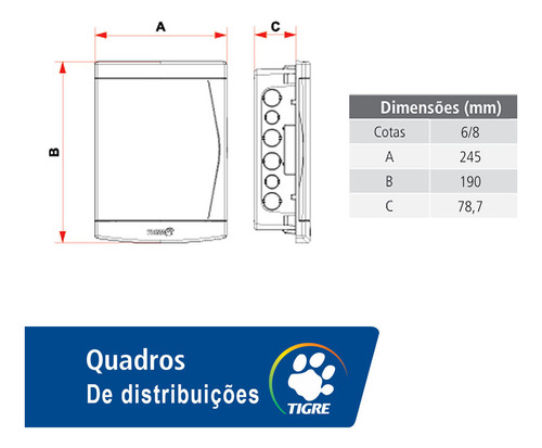 Quadro De Embutir De 6/8 Disjuntores Tigre C/ Barramento