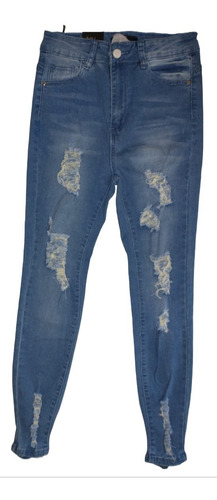 Jeans Dama Posh 22035 Rasgado Skinny Azul