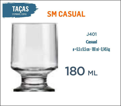 06 Copos Casual 180ml - Água - Refrigerante - Suco - Batida