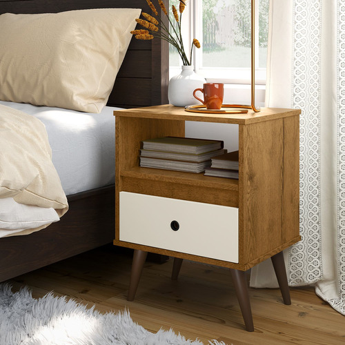 Imagem 3 de 3 de Mesa De Cabeceira Wood New - Freijó/off White