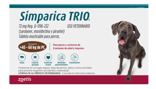 3 Tabletas Antipulgas Y Garrapatas Simparica De 40 A 60 Kg