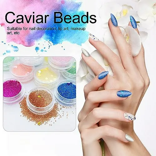 Nail Art Caviar Beads, 12 Colores En Cajas Micro Mini Micro