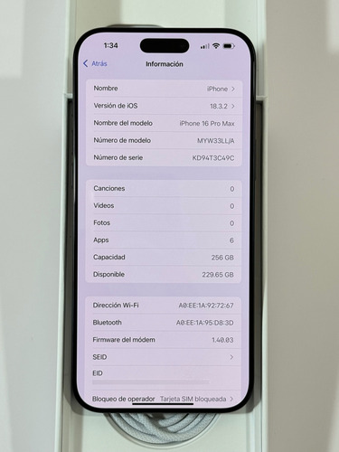 Iphone 16 Pro Max De 256gb Att Negro (Usado)