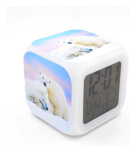 Reloj Despertador Led Blanco Personalidad Oso Polar Creativo