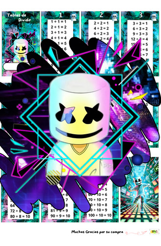 Kit Imprimible Tabla De Dividir Marshmello Editable