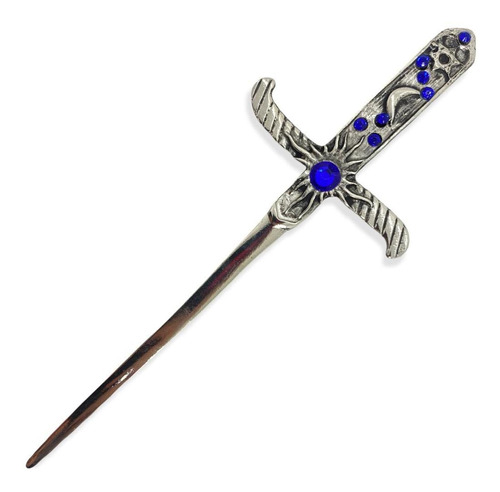 Athame Metal Prata Velho 19 Cm Pedras Azuis E Strass