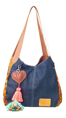 Imagen 1 de 6 de Bolso De Dama Tipo Hobo En Mezclilla Con Telar Rombos Bolsa