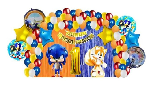 Combo Arco Globos Sonic Y Tails Metalizados Decoracion