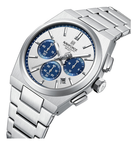 Reloj Cronógrafo De Acero Inoxidable Naviforce Para Hombre Fondo Azul