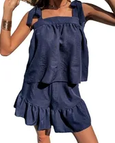Comprar Conjunto Ruffle Blusa Lazos Y Short Azul Marino