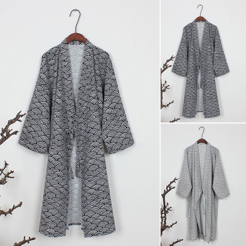 Bata Tipo Kimono Yukata De Algodón Robe Para Hombre, Bata De