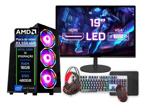 Pc Gamer Completo Intel Core I5 3ª 16gb Rx 550 4gb Ssd 480gb