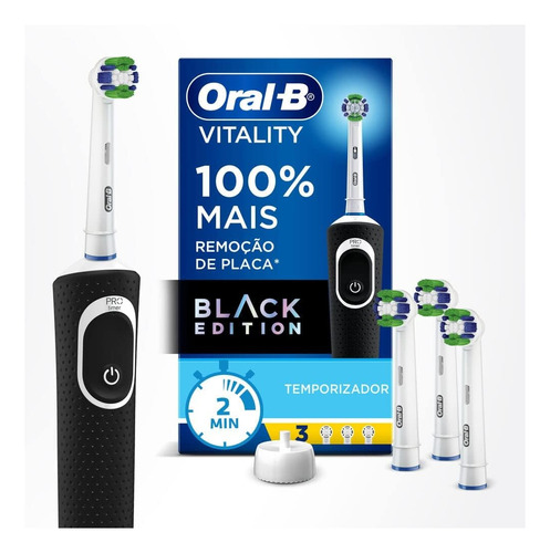 Escova Elétrica Oral B, Refis 3 Unidades, Bivolt, Preto