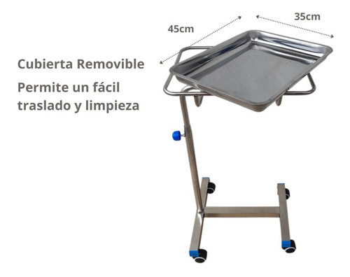 Imagen 3 de 4 de Mesa Mayo Quirurgica Bandeja Removible 45x35x70 A 110cm Alto