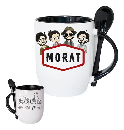 Taza Con Cuchara Morat 320ml Premium Morat Taza Cerámica Negro Morat