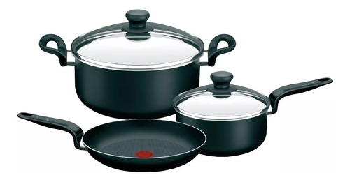 Batería Cocina Teflon Tefal Pratika Antiadhe Tapa Vidrio 5pz