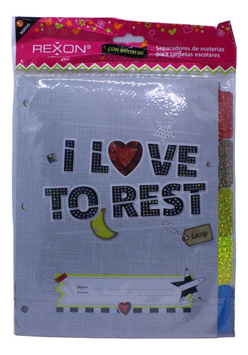 Separadores Carpeta N3 Rexon Brillitos Love To Rest Glitter