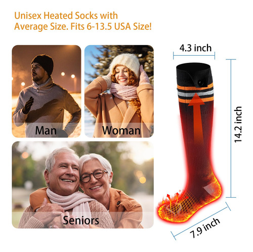 Calcetines Calentadores Eléctricos 5000mah Para Hombre Mujer Negro&gris