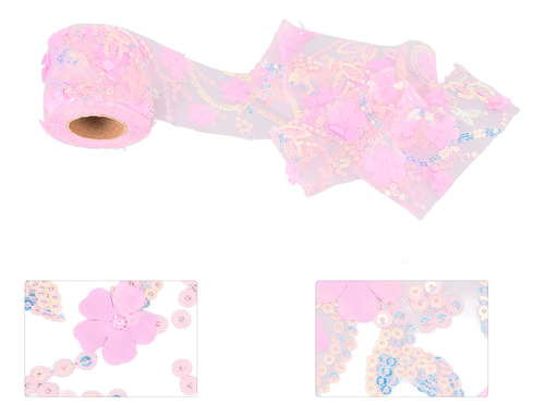 Rollo De Tul Rosa, 10 Yardas, Bordado Con Lentejuelas Y Flor