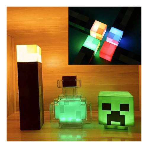 Lampara Noche Minecraft Antorcha Montable Usb Recargable C